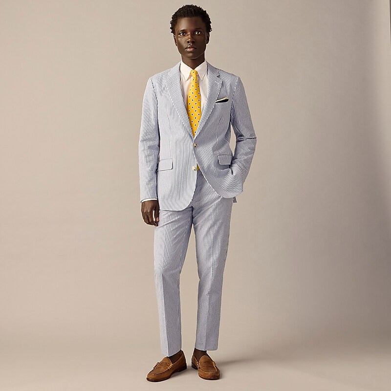 Navy White J.Crew Ludlow Slim-fit unstructured suit jacket in seersucker | J.Crew Factory | BROMX5603