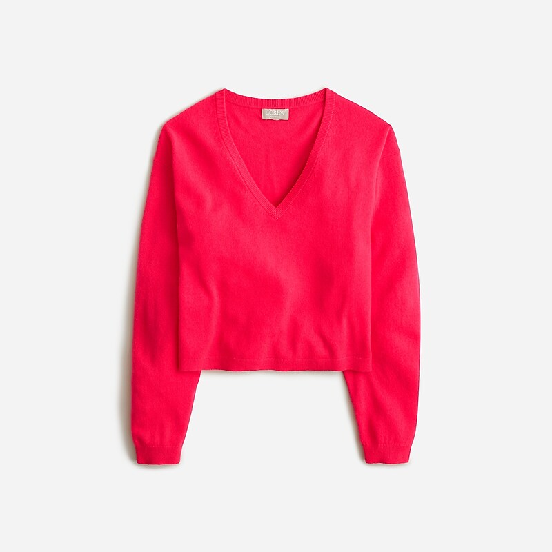 Neon Berry Red J.Crew Cashmere relaxed cropped V-neck sweater | J.Crew Factory | OLMVR7904