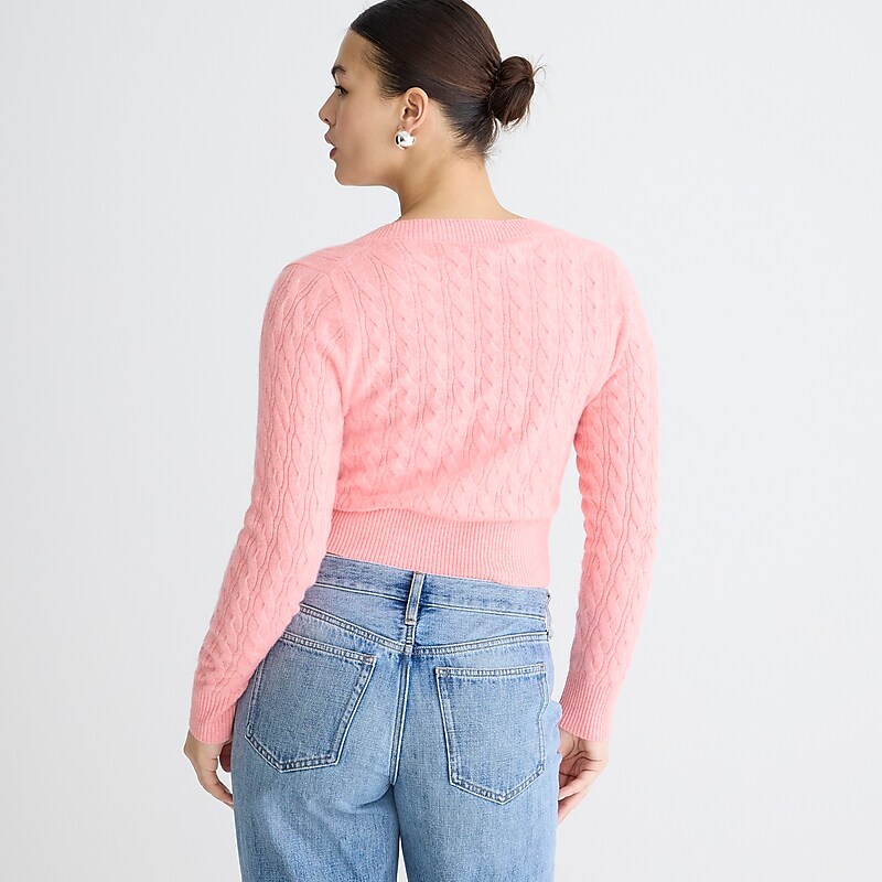 Neon Hthr Peony J.Crew Cashmere shrunken cable-knit V-neck cardigan sweater | J.Crew Factory | SVYJB4839