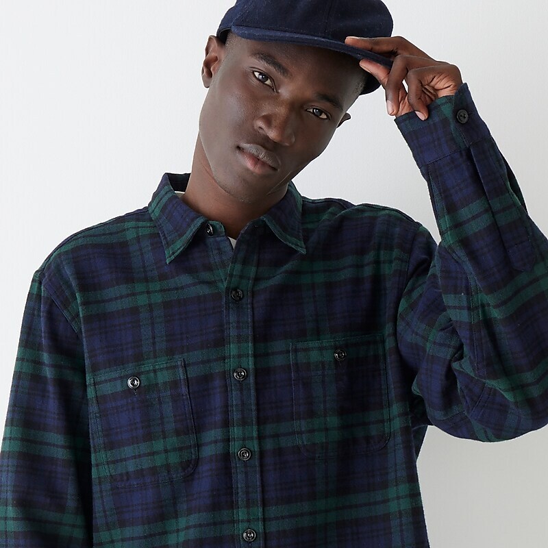 New Blackwatch Navy Gre J.Crew Midweight flannel workshirt in regenerative cotton | J.Crew Factory | PKEZA2835