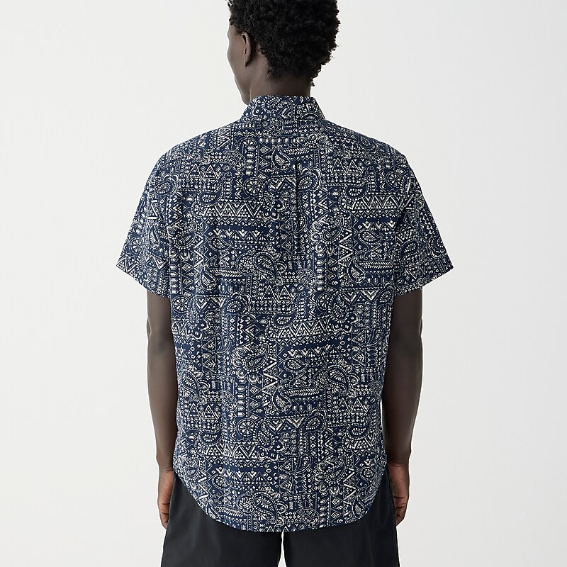 Ocean Batik Indigo Natu J.Crew Short-sleeve cotton-linen blend shirt in print | J.Crew Factory | CBQZJ1720