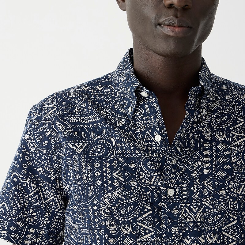 Ocean Batik Indigo Natu J.Crew Short-sleeve cotton-linen blend shirt in print | J.Crew Factory | CBQZJ1720