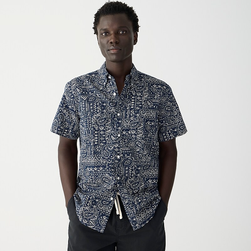 Ocean Batik Indigo Natu J.Crew Short-sleeve cotton-linen blend shirt in print | J.Crew Factory | CBQZJ1720