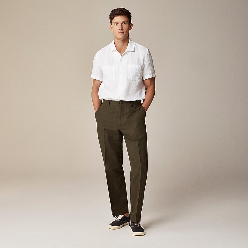 Olive J.Crew Kenmare Relaxed-fit suit pant in cotton-linen blend herringbone | J.Crew Factory | DOBWU6129