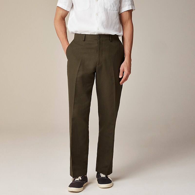 Olive J.Crew Kenmare Relaxed-fit suit pant in cotton-linen blend herringbone | J.Crew Factory | DOBWU6129