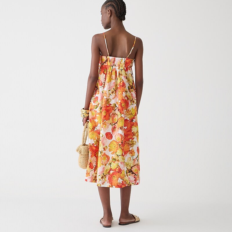 Orange Poppies J.Crew Empire-waist midi dress in floral cotton poplin | J.Crew Factory | SDMWZ2063