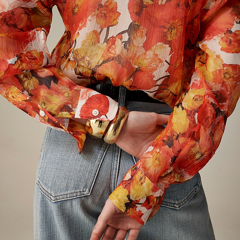 Orange Poppies J.Crew Garçon classic shirt in crinkle chiffon | J.Crew Factory | YHRXI6921