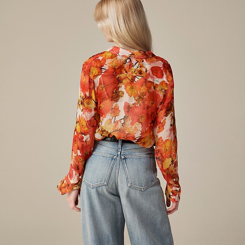 Orange Poppies J.Crew Garçon classic shirt in crinkle chiffon | J.Crew Factory | YHRXI6921