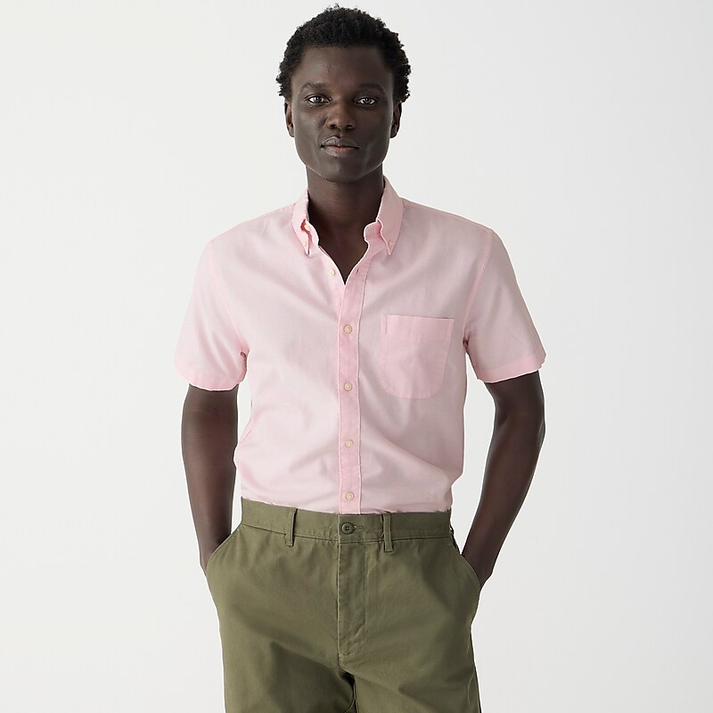 Orchid Pink Oxford J.Crew Short-sleeve Broken-in organic cotton oxford shirt | J.Crew Factory | YVBEM7024