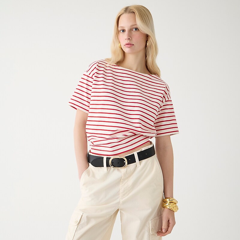 Paloma Stripe Ivory Vin J.Crew Mariner cloth boatneck short-sleeve T-shirt | J.Crew Factory | PCFQR6105