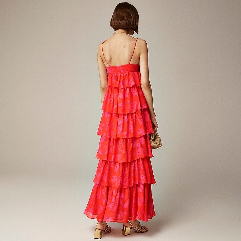 Pink J.Crew Collection ruffle-tier dress in chiffon | J.Crew Factory | MXGYN4915