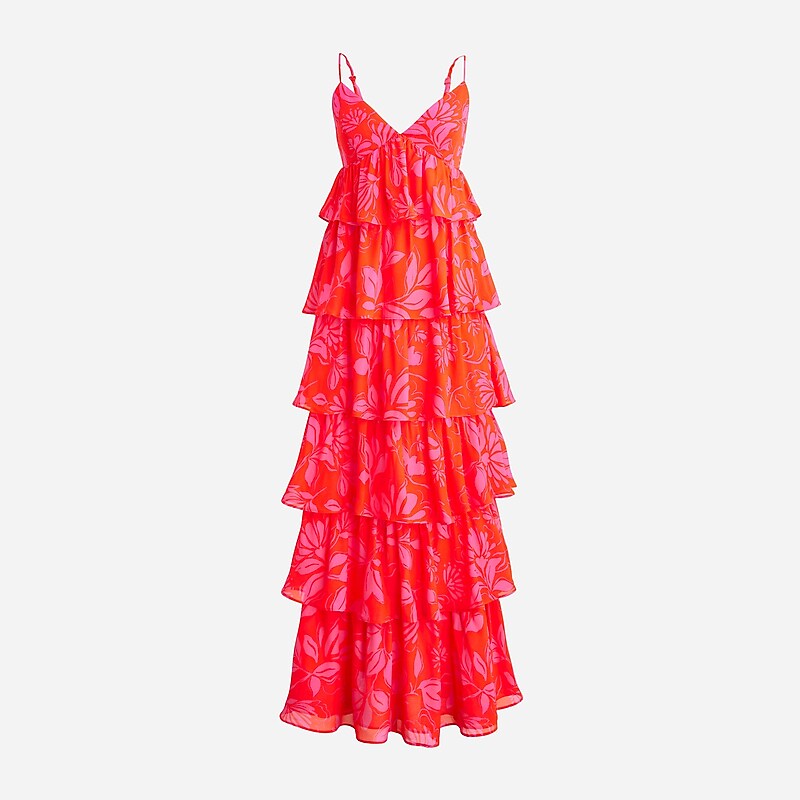 Pink J.Crew Collection ruffle-tier dress in chiffon | J.Crew Factory | MXGYN4915