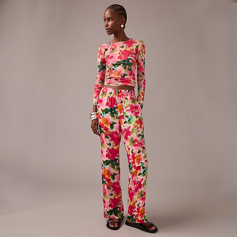 Pink Multi Floral J.Crew Full-length Astrid pant in floral chiffon | J.Crew Factory | LFJEM0876