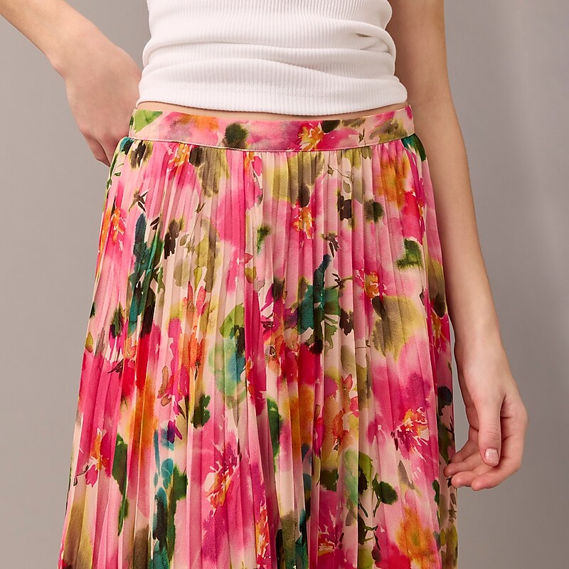 Pink Multi Floral J.Crew Gwyneth pleated skirt in floral chiffon | J.Crew Factory | DRQHW5624