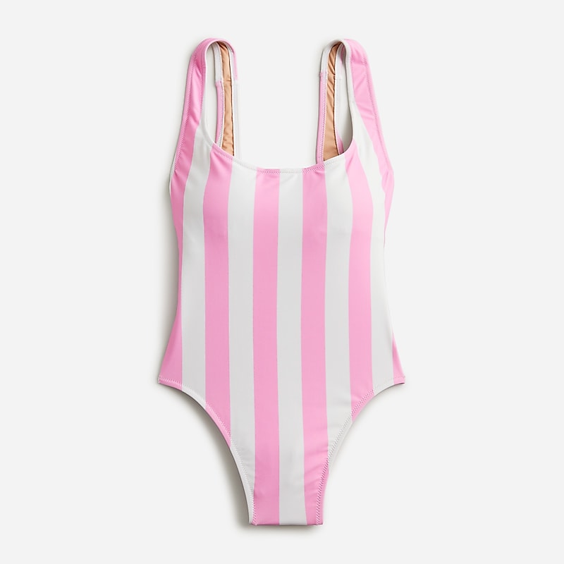 Pink White J.Crew Scoopneck one-piece swimsuit in stripe | J.Crew Factory | MIXGW8340