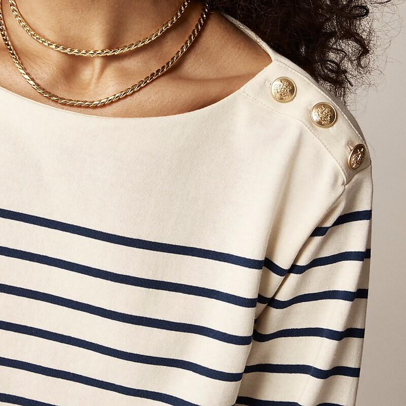 Placed Crew Stripe Ivo J.Crew Cropped boatneck T-shirt with buttons in mariner cotton | J.Crew Factory | RKYQF6501