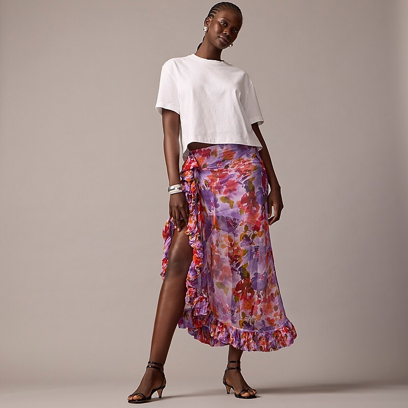 Purple Floral J.Crew Collection chiffon ruffle skirt | J.Crew Factory | JFZHP4850