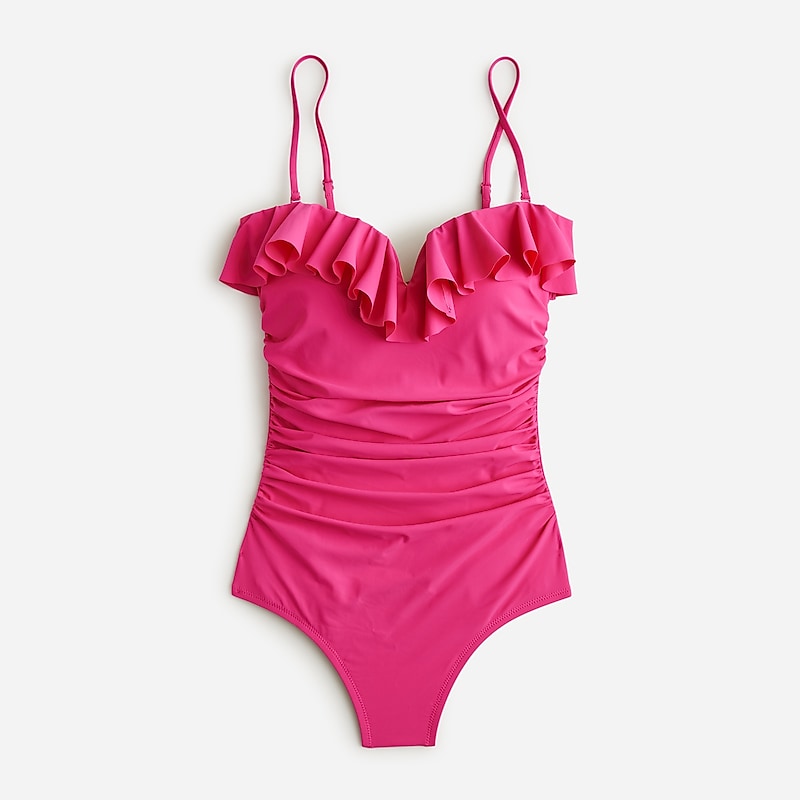 Radiant Fuchsia J.Crew Matte ruched one-piece swimsuit with ruffles | J.Crew Factory | APIOF3405