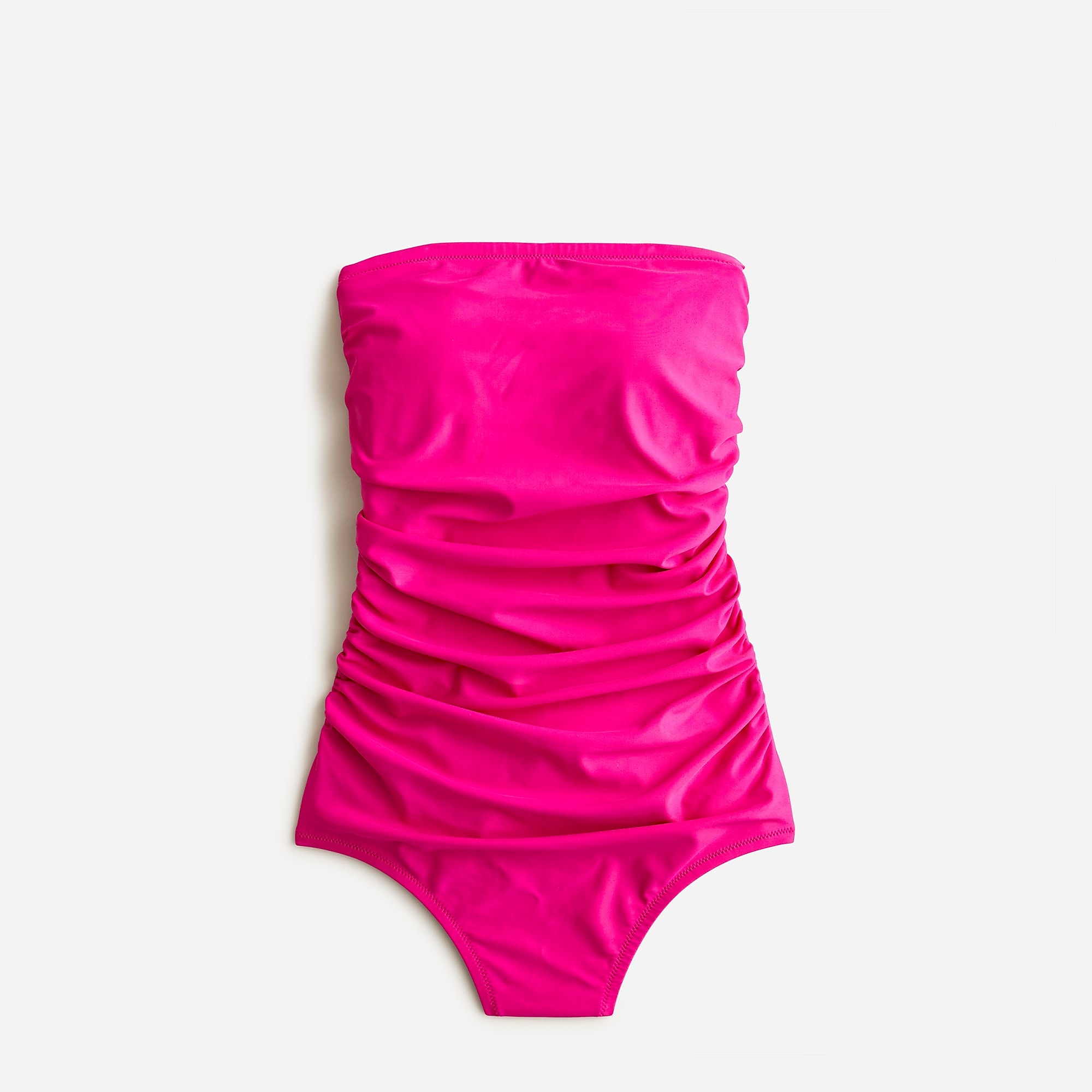 Radiant Fuchsia J.Crew Ruched bandeau one-piece swimsuit | J.Crew Factory | FLIHV7516