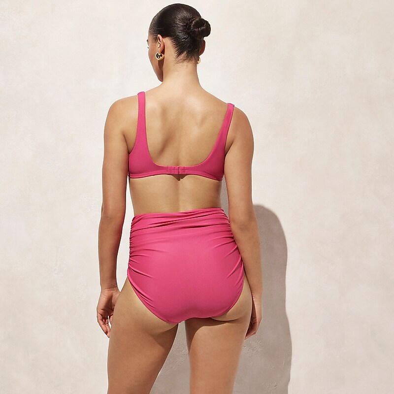 Radiant Fuchsia J.Crew Ruched high-rise full-coverage bikini bottom | J.Crew Factory | QKVWM4530