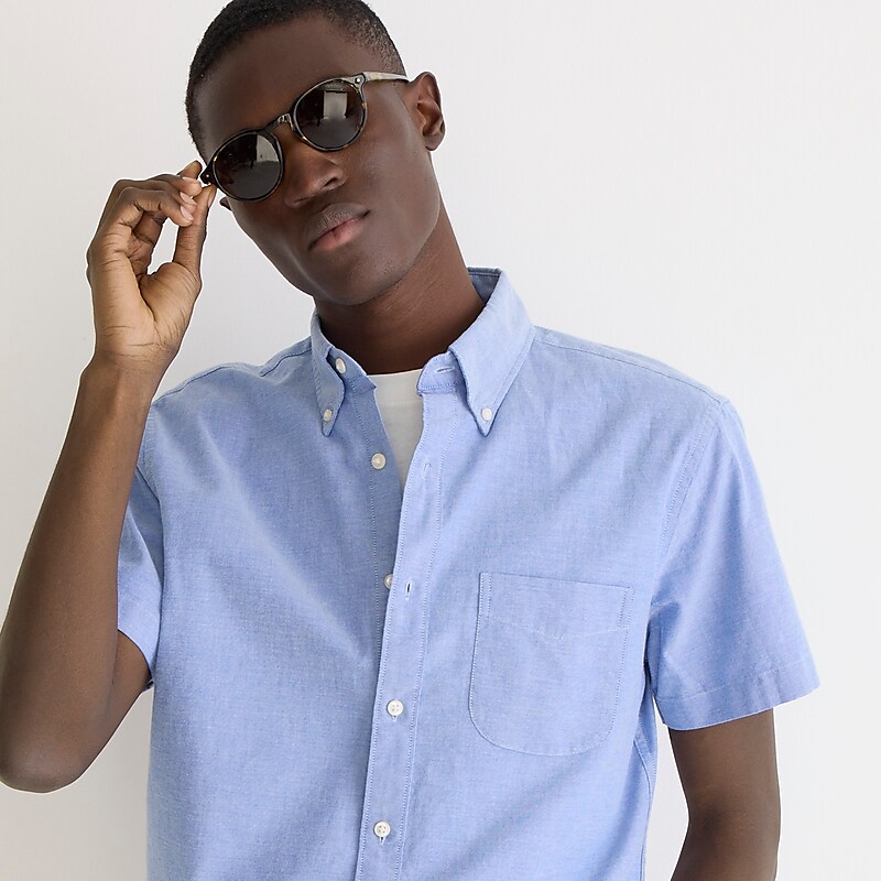 Raincoat Blue J.Crew Short-sleeve Broken-in organic cotton oxford shirt | J.Crew Factory | PNAYF7213