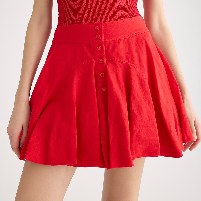 Red J.Crew Button-up mini skirt in linen | J.Crew Factory | TIXEU8652