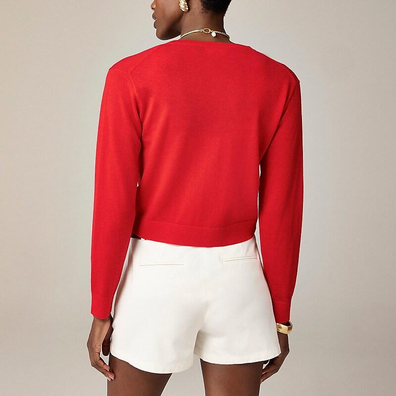 Red J.Crew Featherweight cashmere shrunken cardigan sweater | J.Crew Factory | TWULZ0943