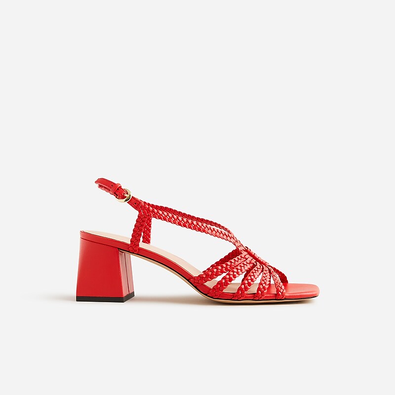 Red J.Crew Layne braided sandal heels in leather | J.Crew Factory | QCWLR6517