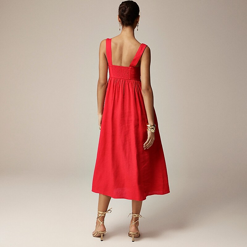 Red J.Crew Squareneck midi dress in linen | J.Crew Factory | RIDGZ5378