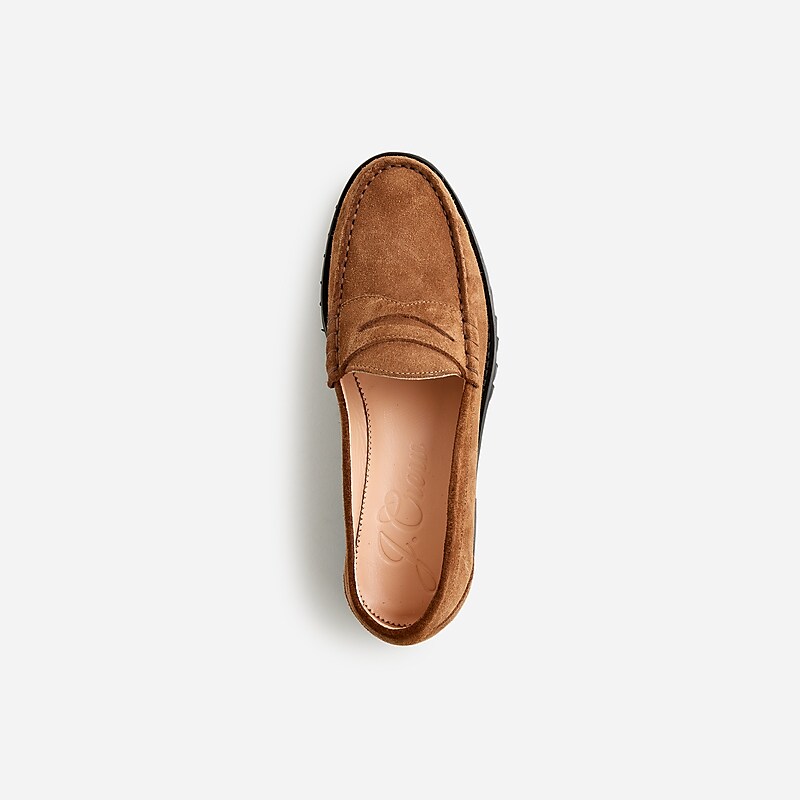 Rich Toffee J.Crew Winona lug-sole penny loafers in suede | J.Crew Factory | SUZAN5304