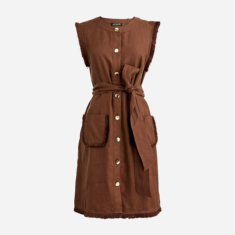 Roasted Cocoa J.Crew Raw-hem mini shirtdress in linen | J.Crew Factory | ELTJV2468