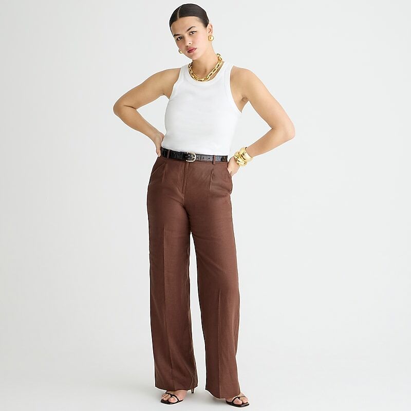 Roasted Cocoa J.Crew Wide-leg essential pant in linen | J.Crew Factory | KUBEV7825