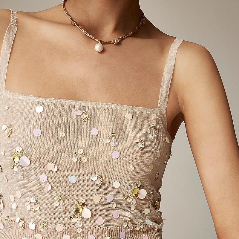 Sand J.Crew Collection cropped sheer tank top with embellishments | J.Crew Factory | XAHDR0734