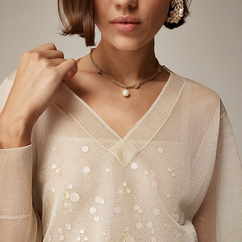 Sand J.Crew Collection sheer V-neck sweater | J.Crew Factory | PZCHQ4839