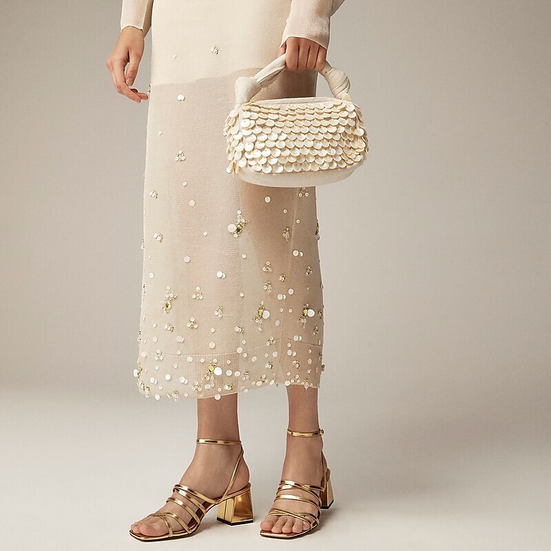 Sand J.Crew Collection sheer sweater-skirt with sequins | J.Crew Factory | AXLRV3768