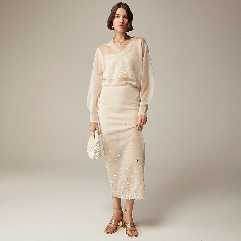 Sand J.Crew Collection sheer sweater-skirt with sequins | J.Crew Factory | AXLRV3768