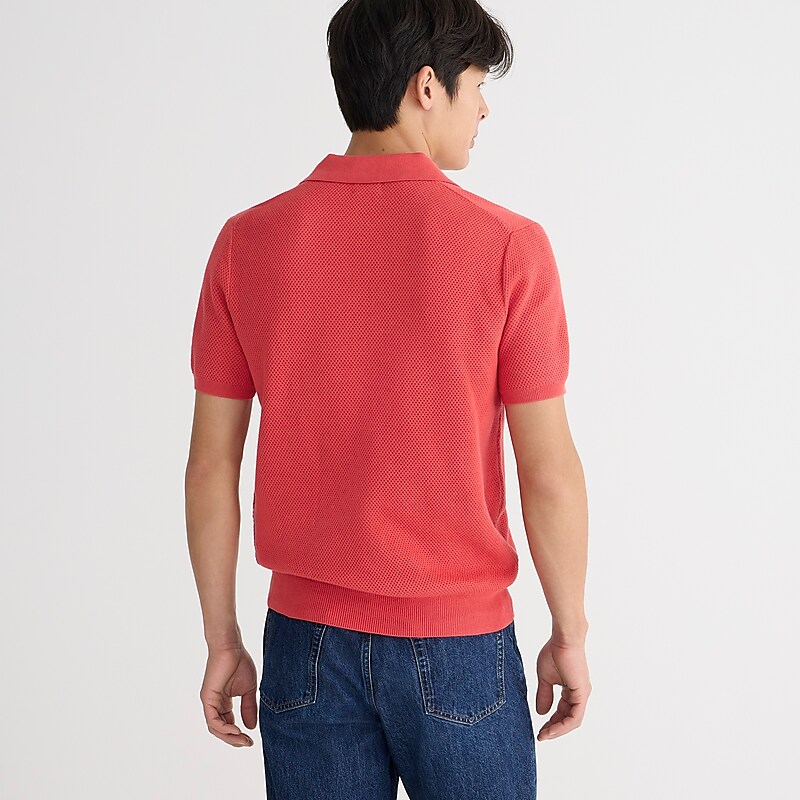 Scarlet Tulip J.Crew Short-sleeve cotton mesh-stitch johnny-collar sweater-polo | J.Crew Factory | ZKINW0197