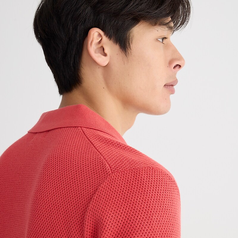 Scarlet Tulip J.Crew Short-sleeve cotton mesh-stitch johnny-collar sweater-polo | J.Crew Factory | ZKINW0197