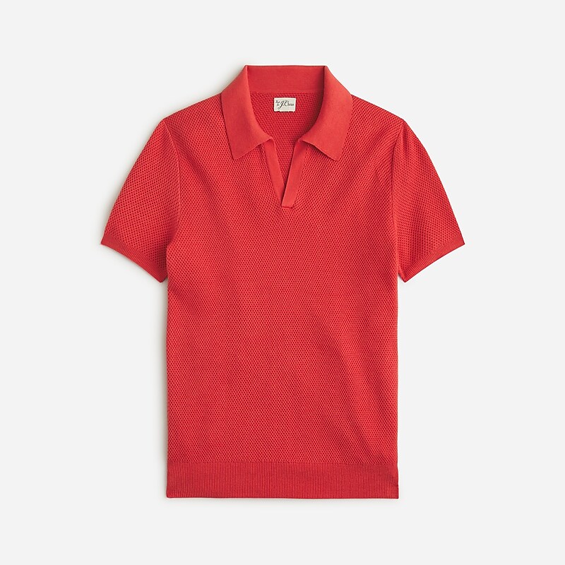 Scarlet Tulip J.Crew Short-sleeve cotton mesh-stitch johnny-collar sweater-polo | J.Crew Factory | ZKINW0197