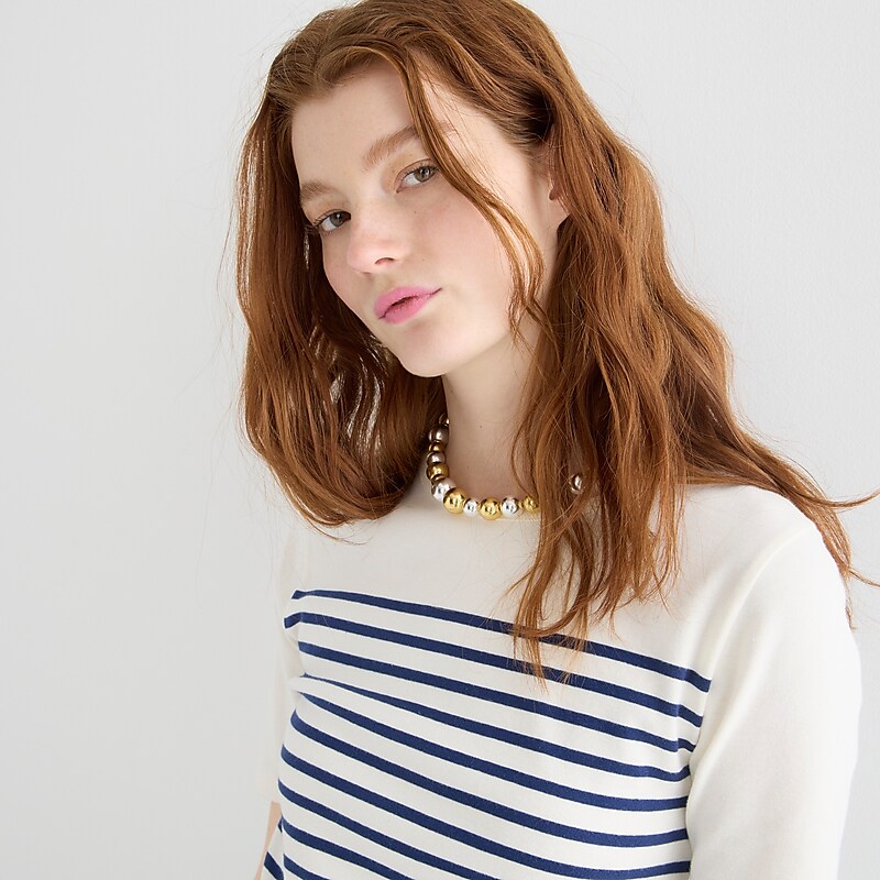 Sea Bright Ivory Navy S J.Crew Perfect-fit elbow-sleeve T-shirt | J.Crew Factory | LBQVG8157