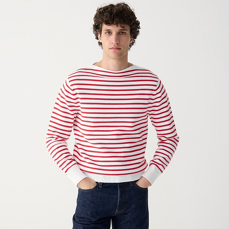 Sea Salt Beacon Red Str J.Crew Cotton boatneck sweater in stripe | J.Crew Factory | AXEYU8054