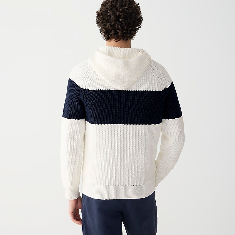 Sea Salt Darkest Indigo J.Crew Cotton shaker-stitch hooded sweater | J.Crew Factory | QXBVP5417