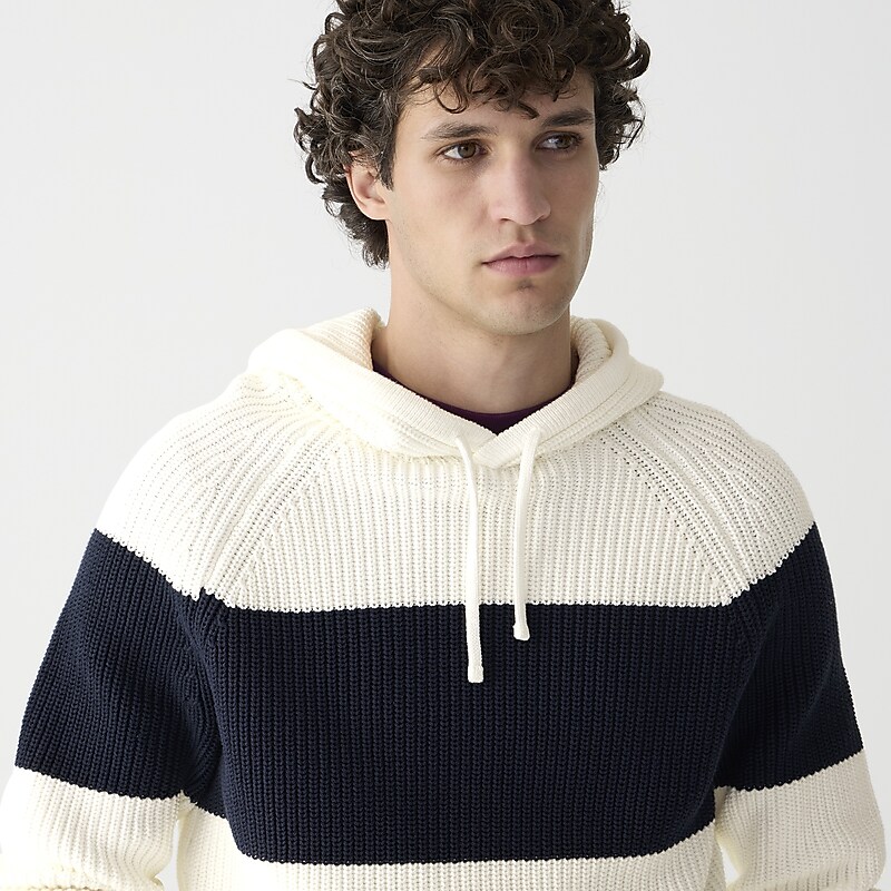 Sea Salt Darkest Indigo J.Crew Cotton shaker-stitch hooded sweater | J.Crew Factory | QXBVP5417