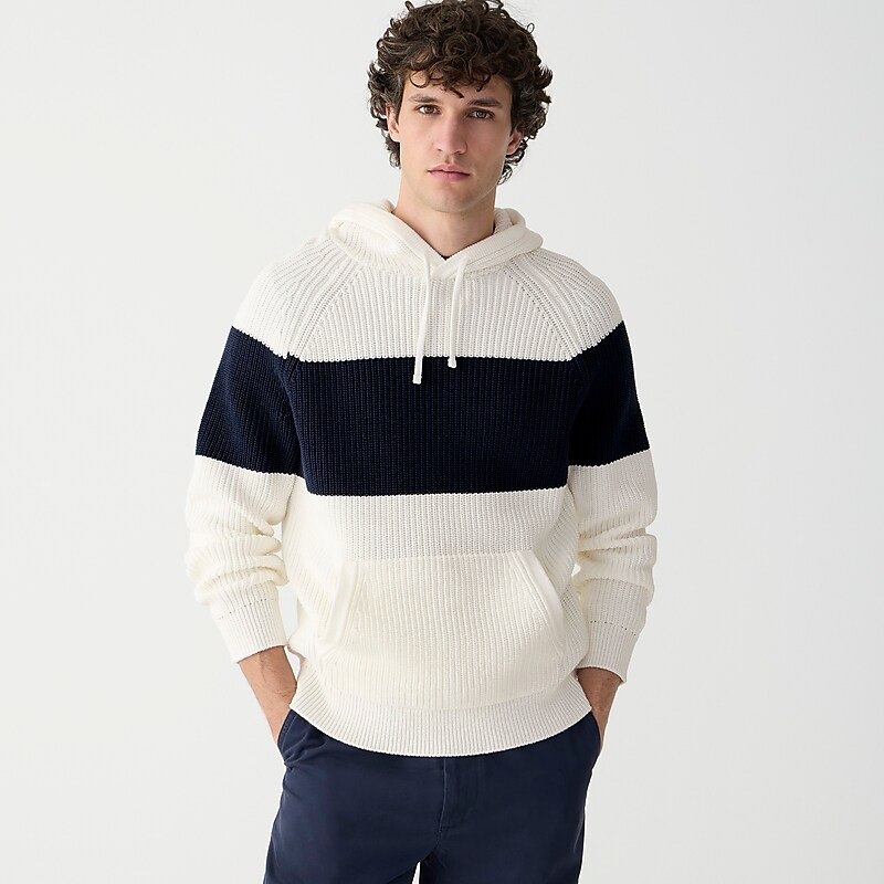 Sea Salt Darkest Indigo J.Crew Cotton shaker-stitch hooded sweater | J.Crew Factory | QXBVP5417