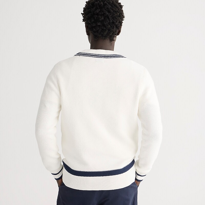 Sea Salt Navy Stripe J.Crew Cotton V-neck cricket sweater | J.Crew Factory | FQXKU5028