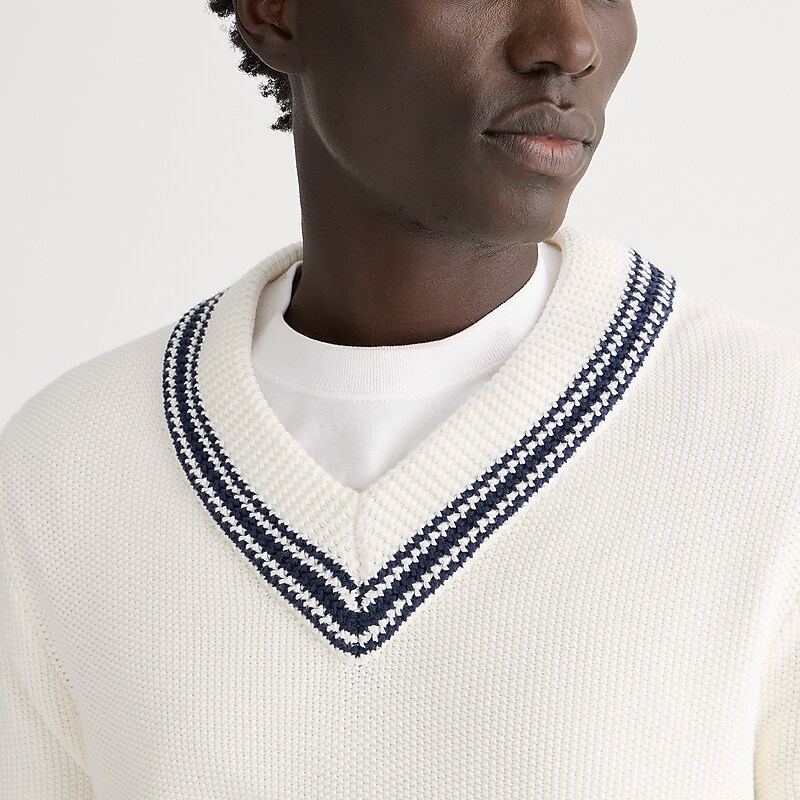 Sea Salt Navy Stripe J.Crew Cotton V-neck cricket sweater | J.Crew Factory | FQXKU5028