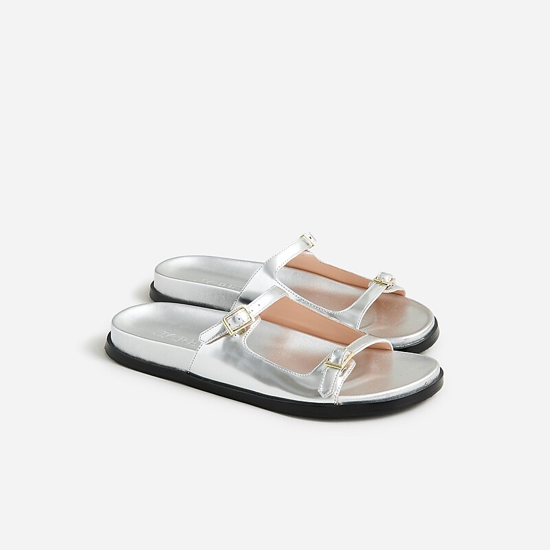 Silver J.Crew Colbie buckle sandals in metallic leather | J.Crew Factory | XANRE4501