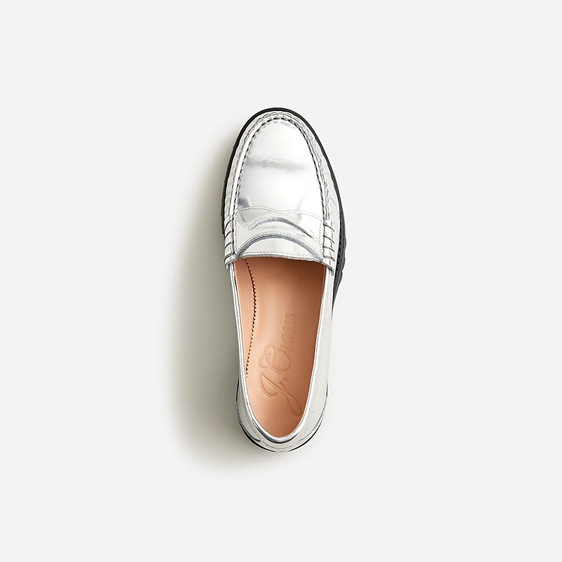 Silver Mirror J.Crew Winona lug-sole penny loafers in suede | J.Crew Factory | LENFI9247