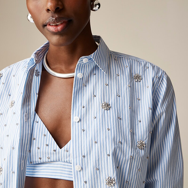 Soft Blue Bi Stripe J.Crew Collection garçon embellished shirt | J.Crew Factory | UKEPC0862