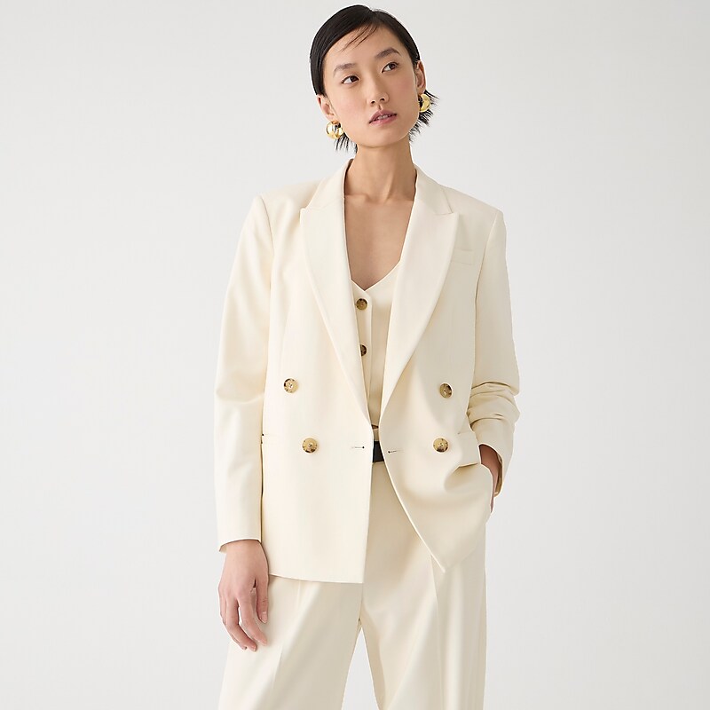 Soft Ivory J.Crew Relaxed double-breasted blazer in city twill | J.Crew Factory | XLBFT4612